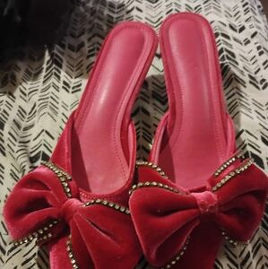Elegant Red Velvet Bow Women's Shoes